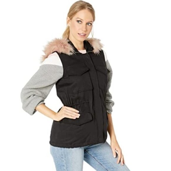 Nwot BB Dakota Black Get Your Swagger On Vest Faux  Fur Trim Hood Size XS - Picture 4 of 16